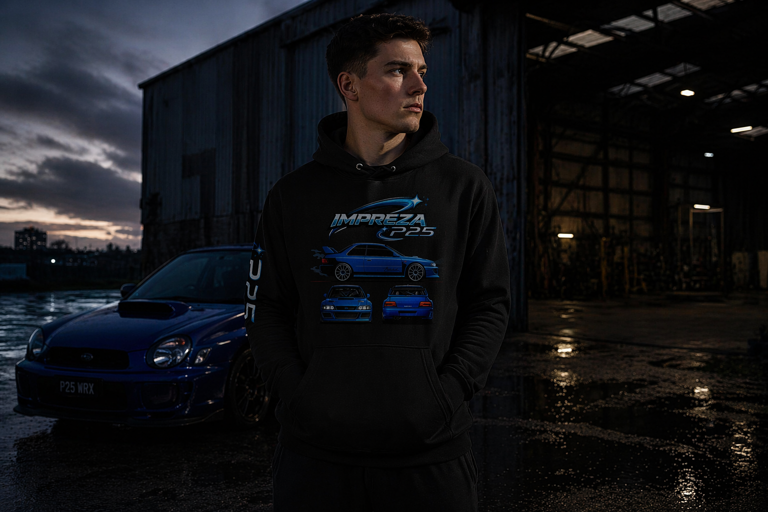 P25 Legacy Hoodie in Black — male lifestyle, underground car park | MotorHedz
