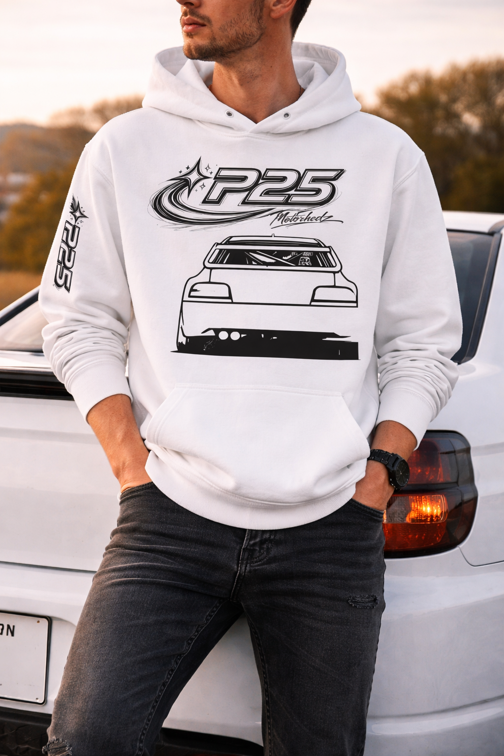 MotorHedz P25 Sketch Edition minimalist car graphic premium hoodie