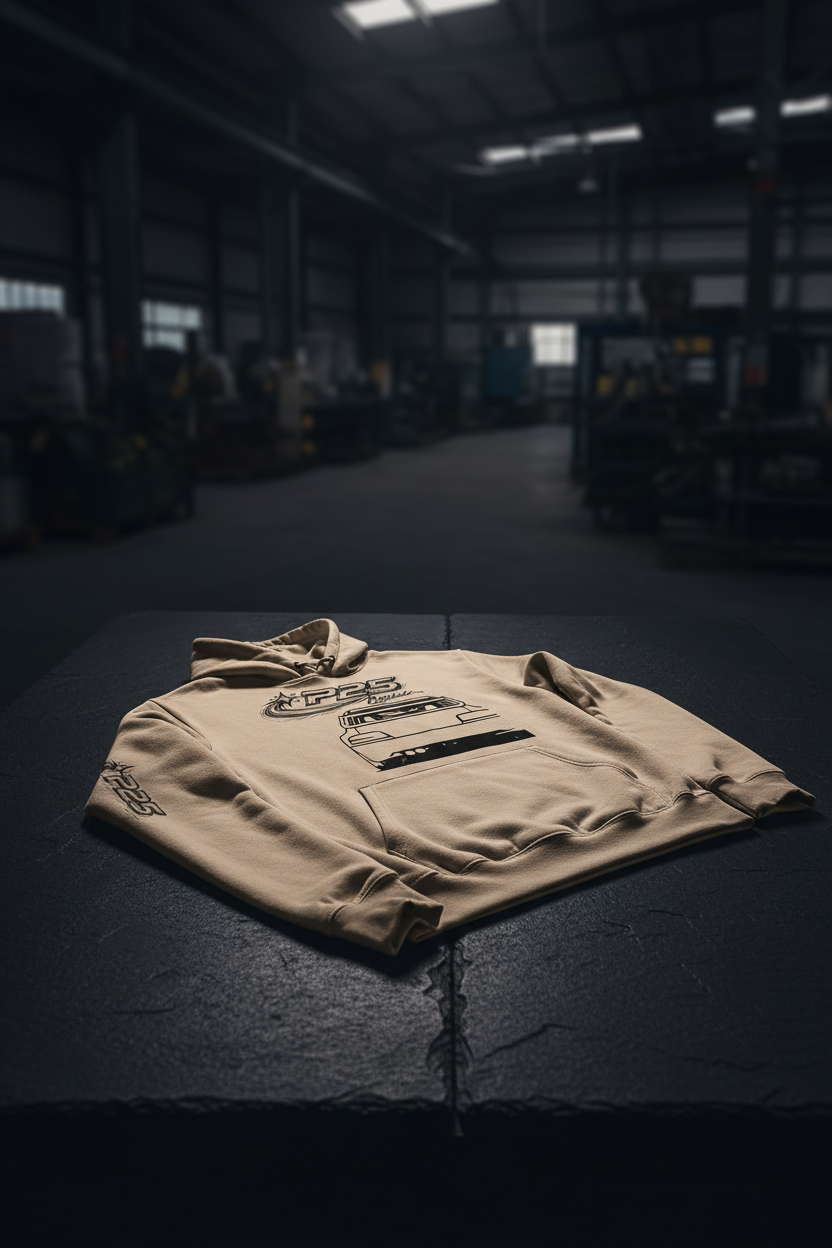 P25 Desert Dust Hoodie - Slate Flat Lay Corrected