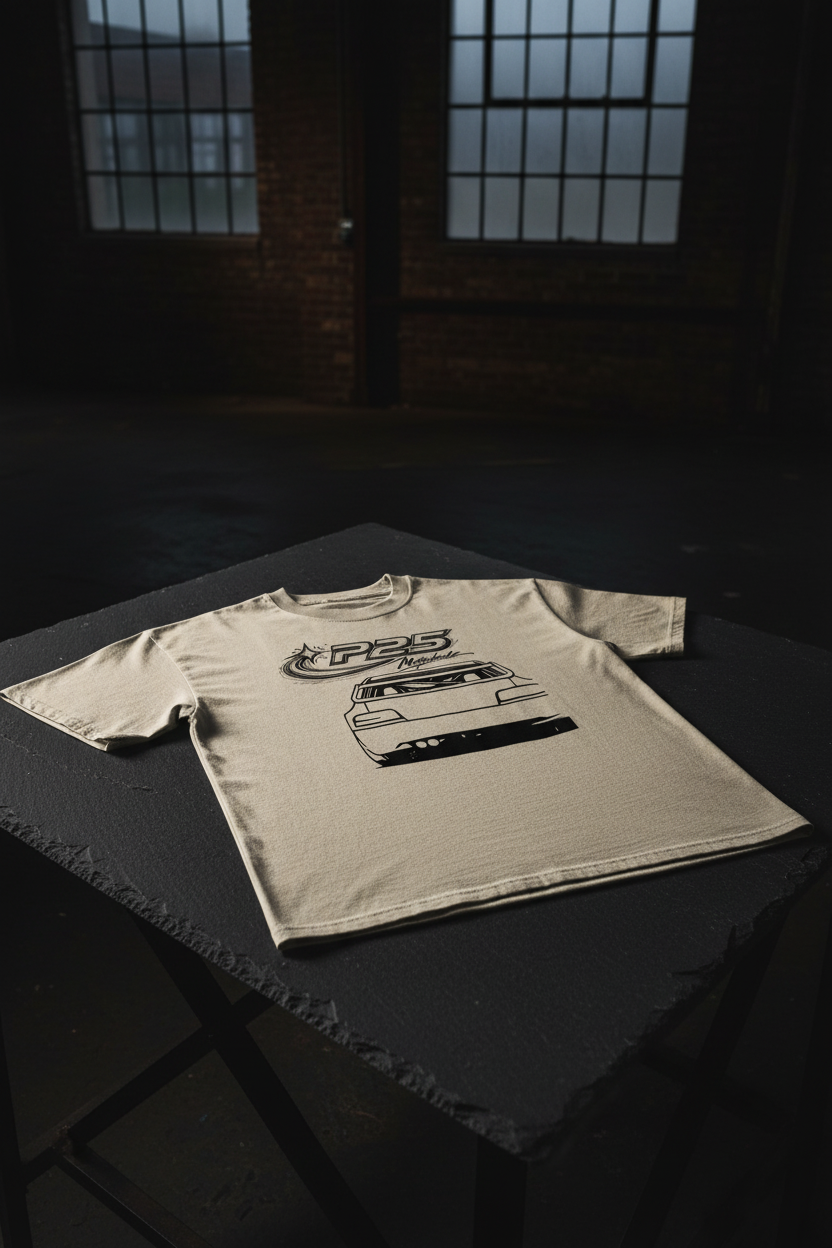 P25 Faded Bone Tee - Slate Flat Lay