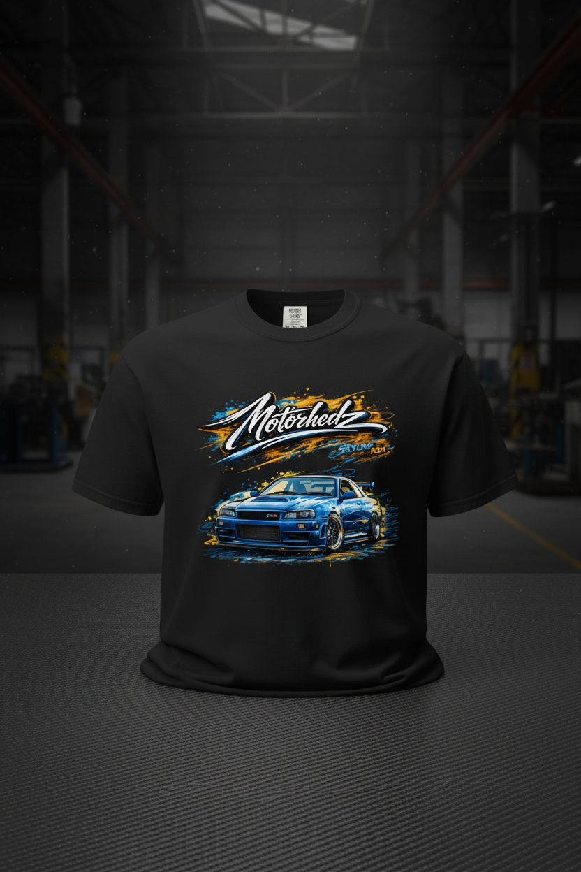 R34 Graffiti Black Tee - Carbon Fibre
