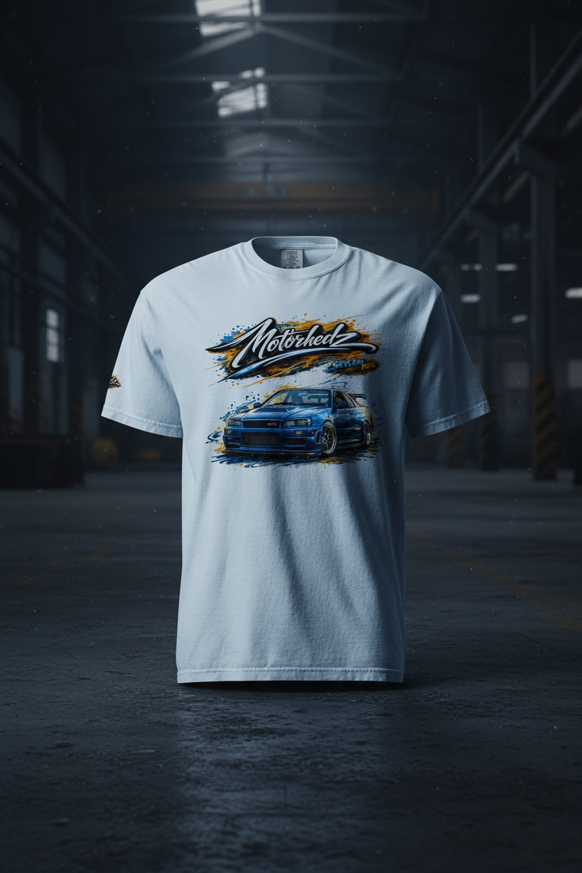 R34 Graffiti White Tee - Dark Concrete