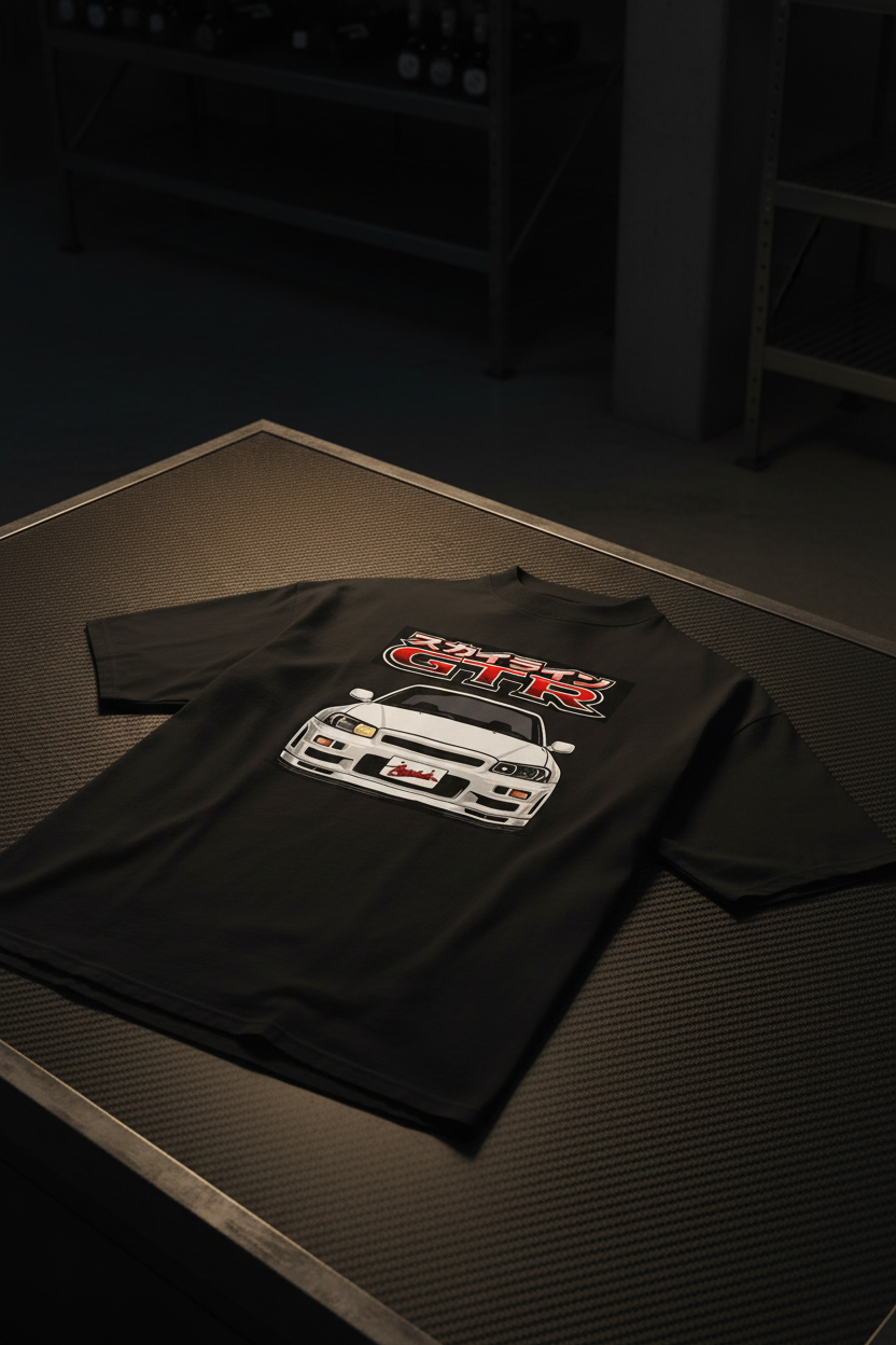 R34 GTR Tee Black - Carbon Fibre