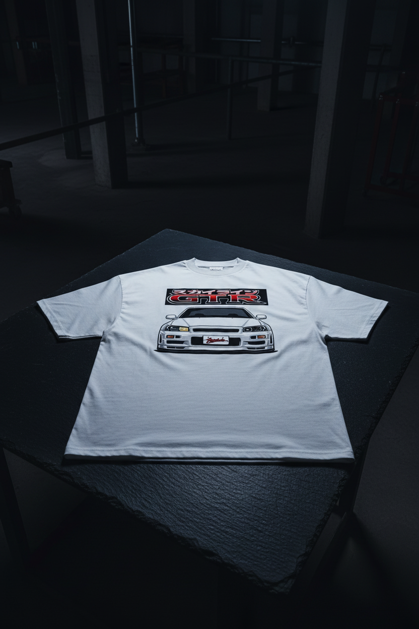 R34 GTR Tee White - Dark Slate