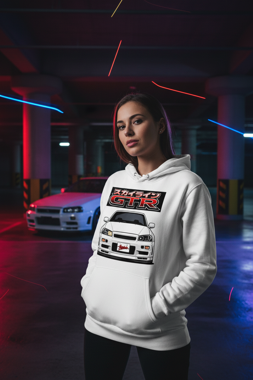 R34 GTR White Female Lifestyle