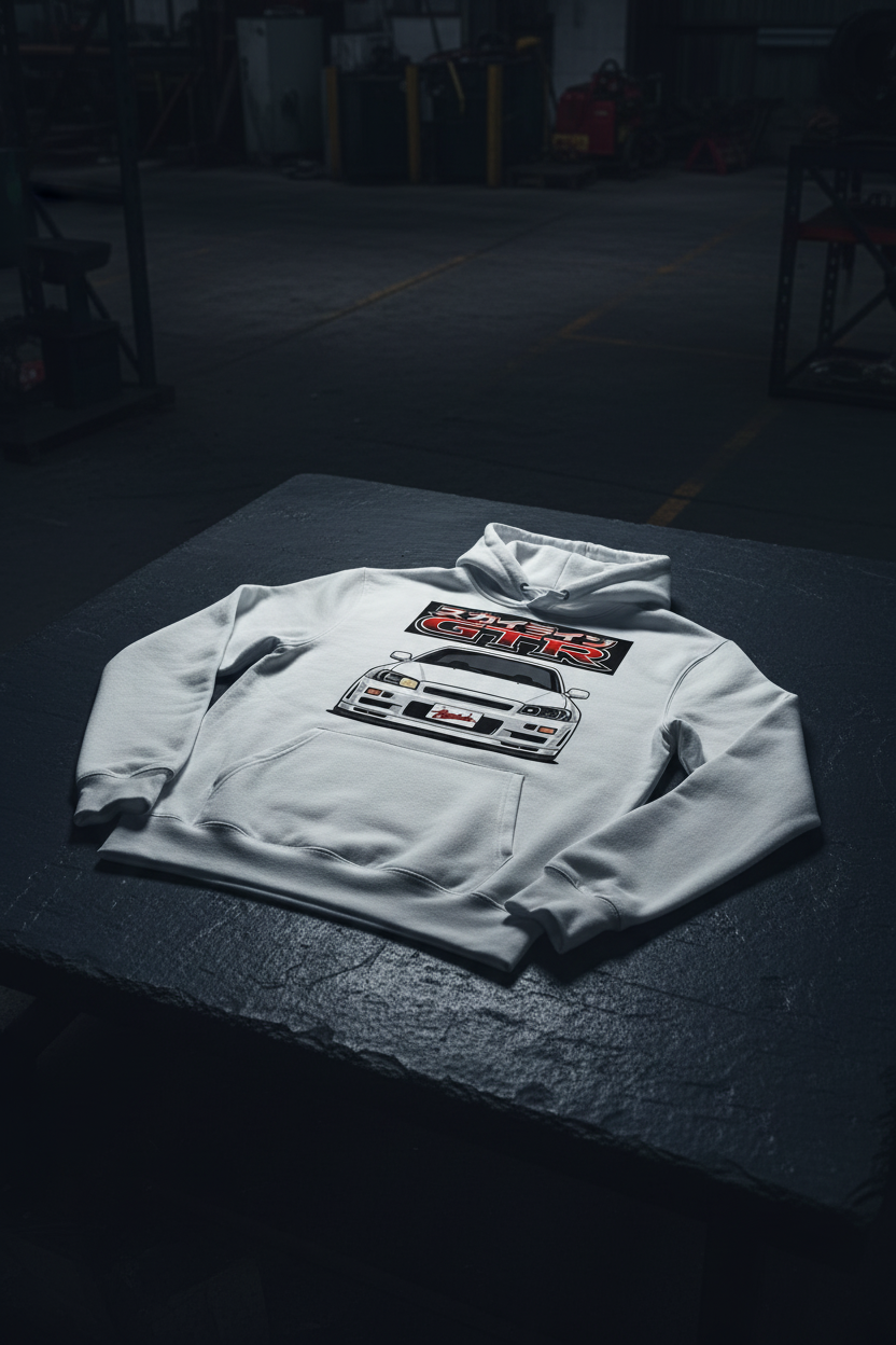 R34 GTR White Hoodie - Dark Slate