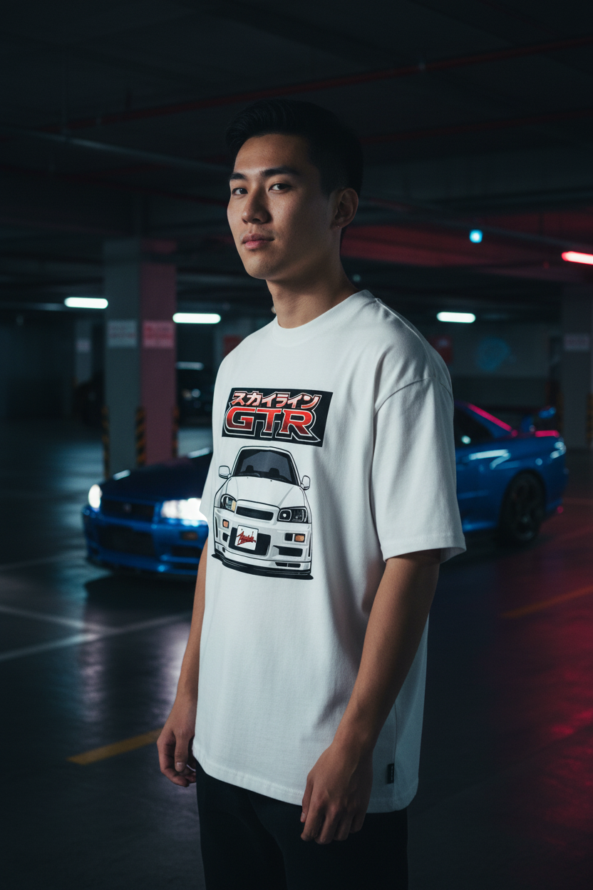 R34 GTR White Tee Male