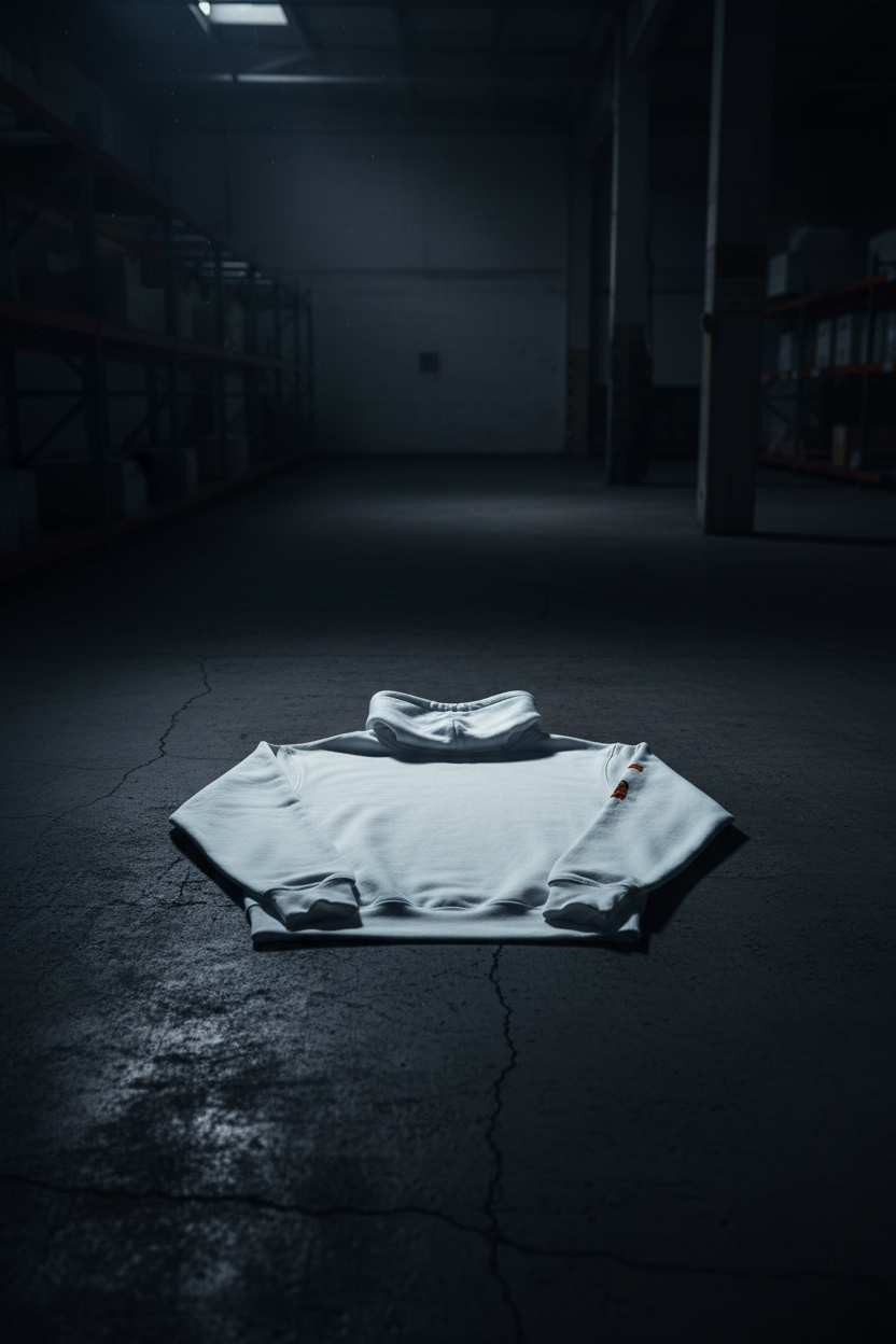 R34 White Hoodie - Back Dark Concrete