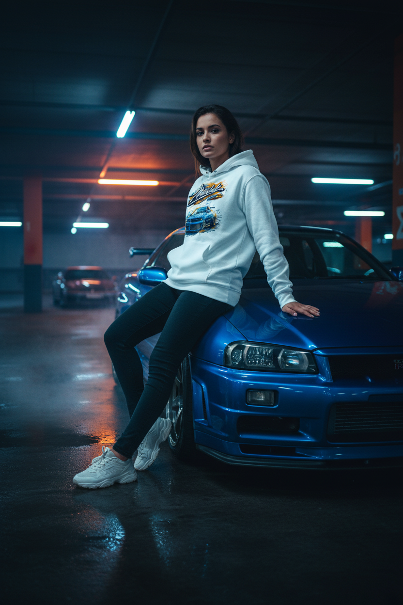 R34 White Hoodie Female Lifestyle