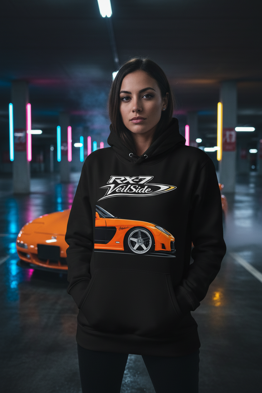 RX-7 Black Hoodie Female - Clean Sleeves
