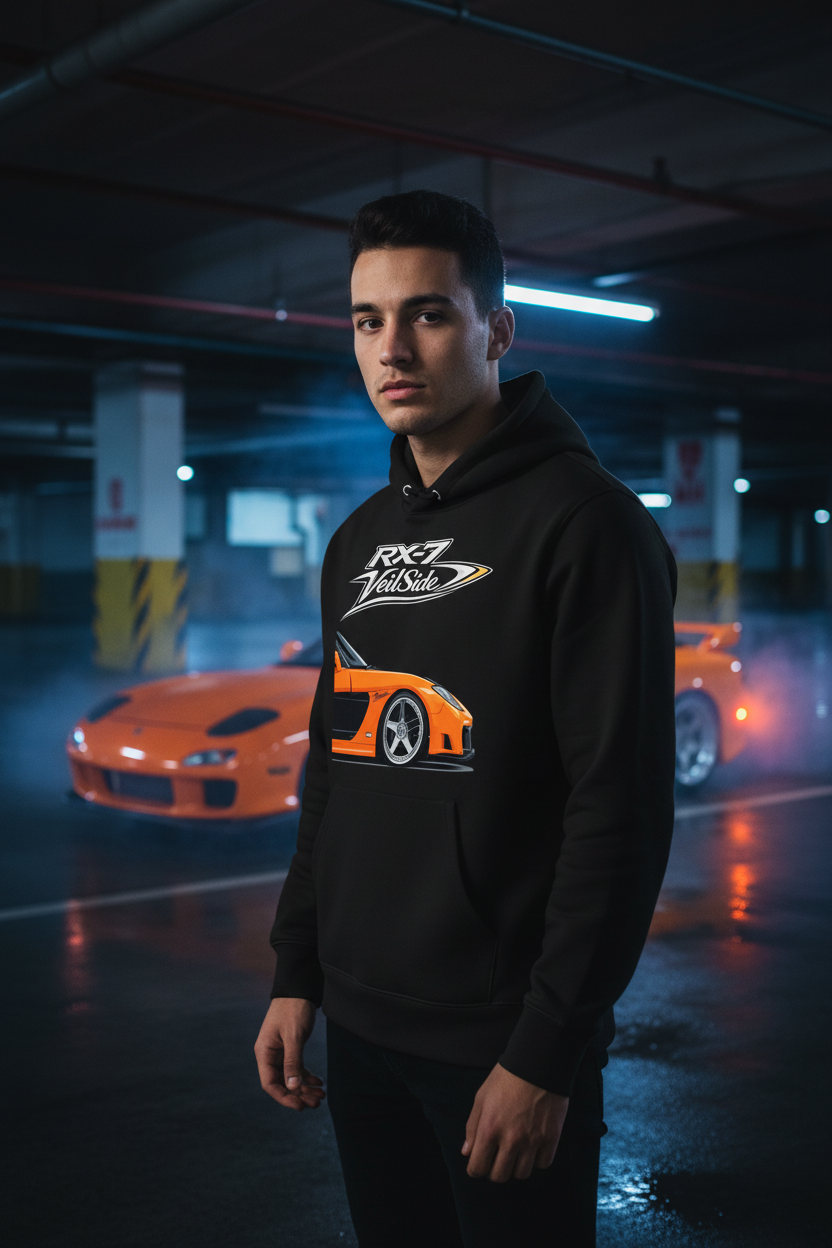 RX-7 Black Hoodie Male - Clean Sleeves