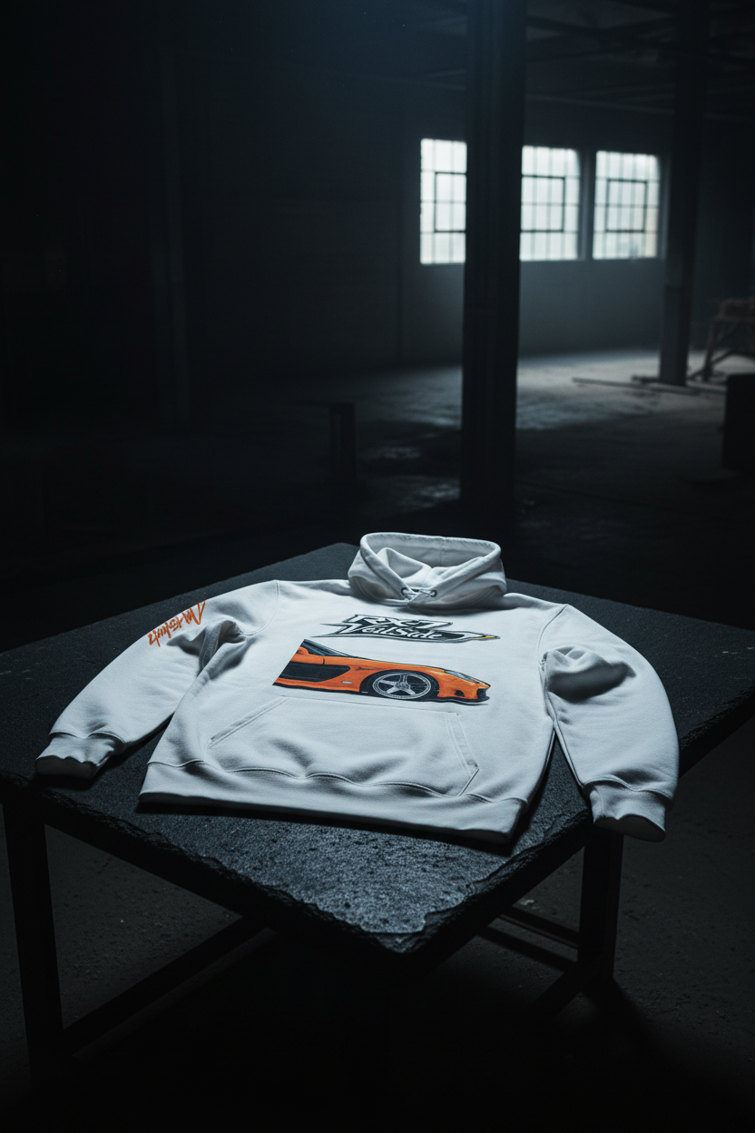 RX-7 White Hoodie - Dark Slate