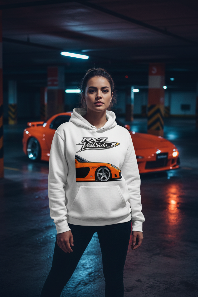 RX-7 White Hoodie Female - Clean Sleeves