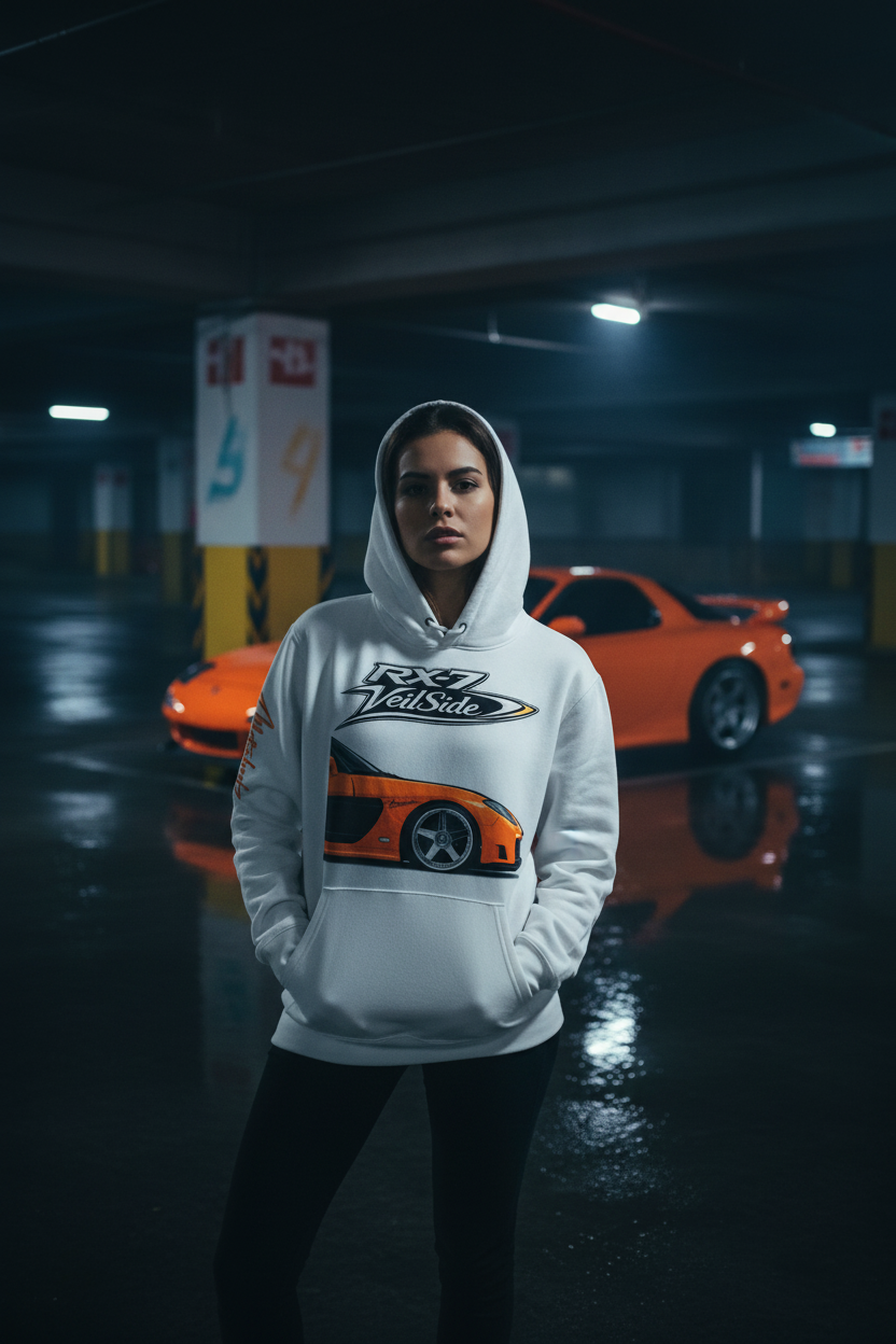 RX-7 White Hoodie Female - Model Focus