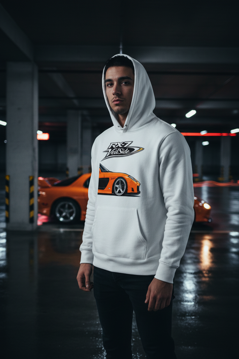 RX-7 White Hoodie Male - Clean Sleeves