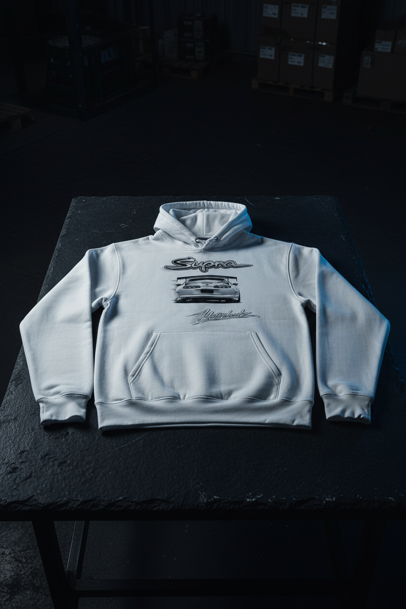 Supra Rear Icon White Hoodie - Dark Slate
