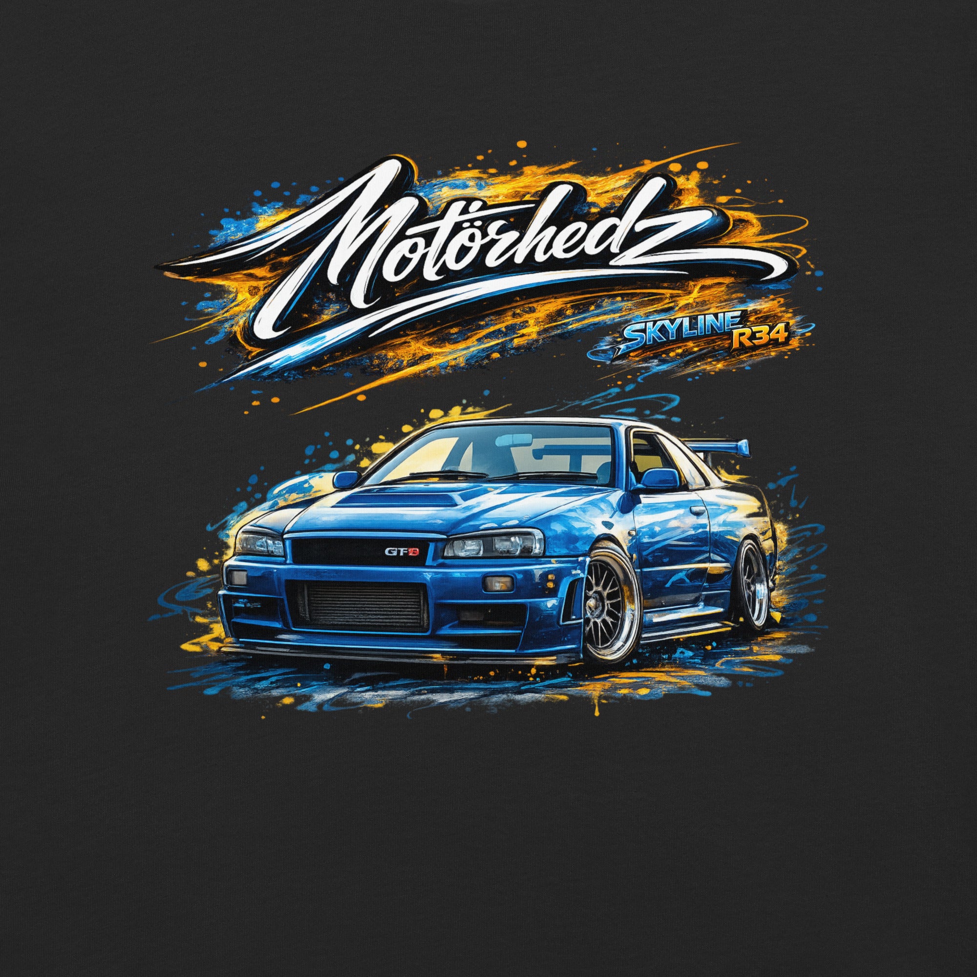 MotorHedz Skyline R34 Neon Street Graffiti Drop JDM graphic tee