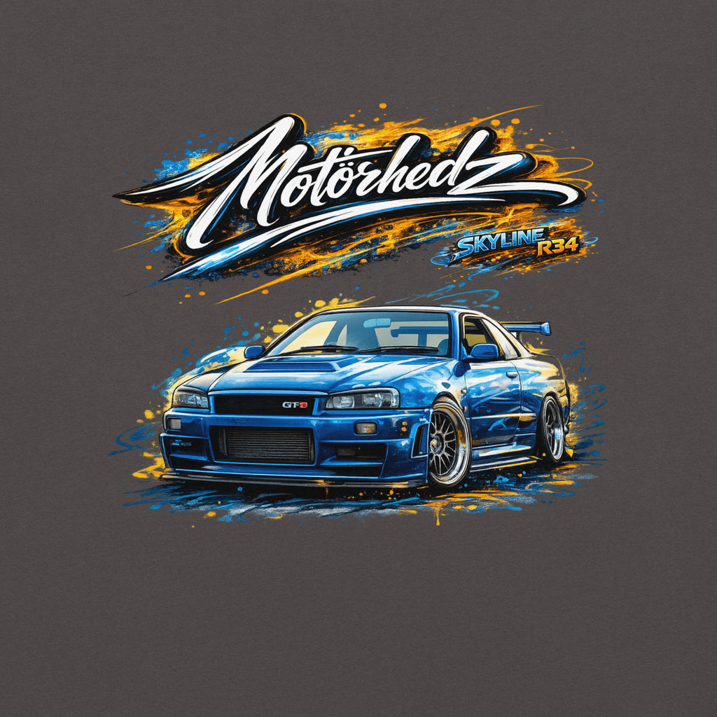 MotorHedz Skyline R34 Neon Street Graffiti Drop JDM graphic tee