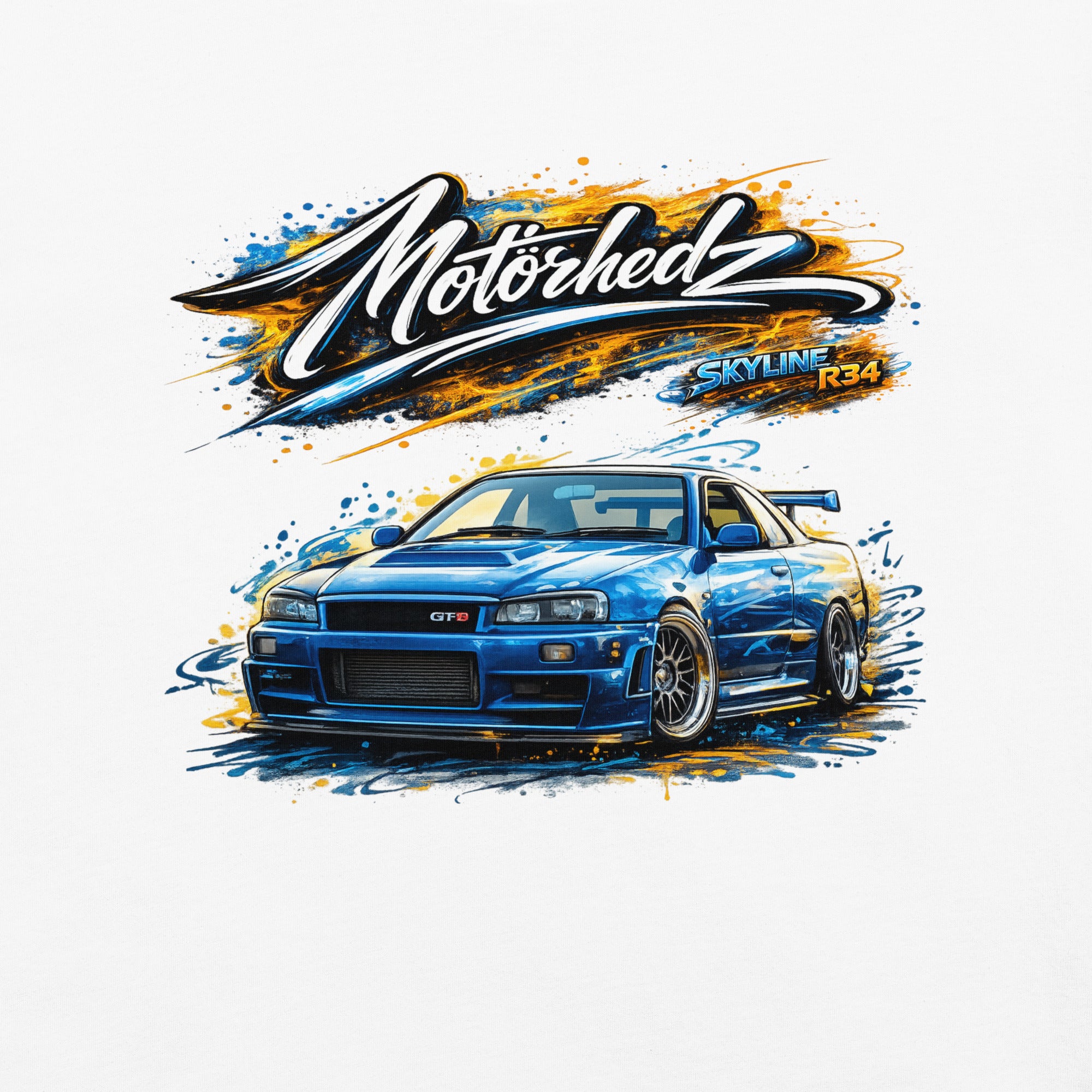 MotorHedz Skyline R34 Neon Street Graffiti Drop JDM graphic tee